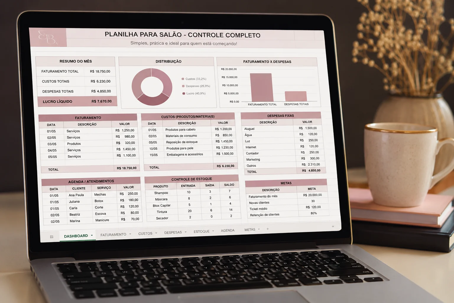 Notebook com Planilha Financeira